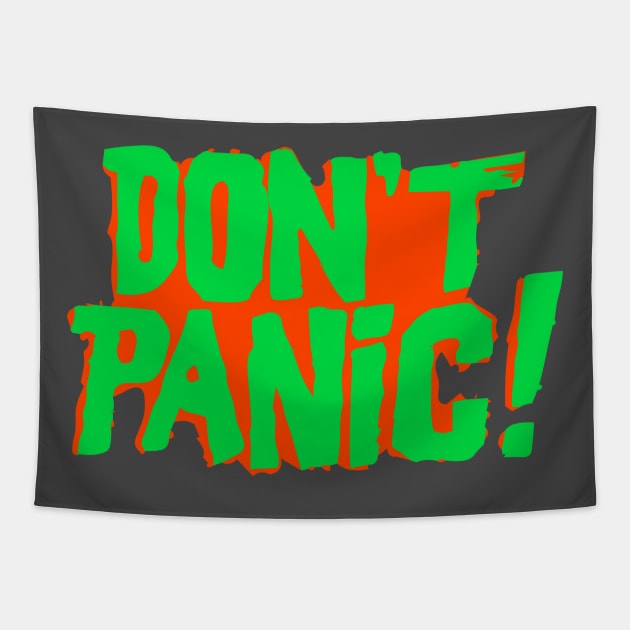 Don't Panic! | Green on Orange Clashing Font Tapestry by ChristophZombie