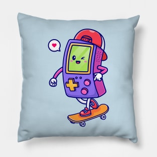 Cute Game Controller Playing Skaterboard Cartoon Pillow