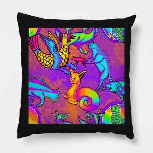 Garish 90's Medieval Art Frank Style Rainbow Print Purple Pillow