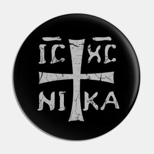 IC XC NIKA Greek Christigram  (meaning Jesus Christ Conquers) light grey text Pin