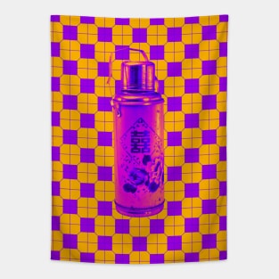 Vintage Thermos Hot Pink with Orange and Purple Tile Floor Pattern - Retro Hong Kong Tapestry