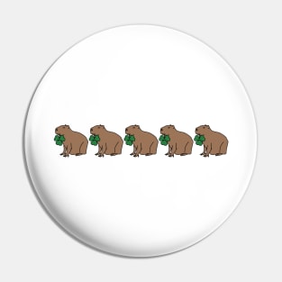 Five Capybara Holding Shamrocks for St Patricks Day Pin