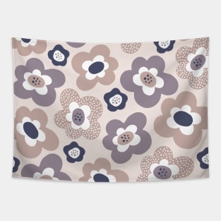 Funky Floral Pattern in Blue, Grey and Neutral Tones Tapestry