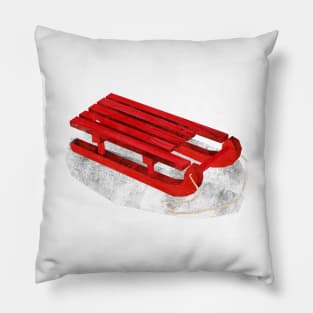 Red wooden sledge (with snow) Pillow