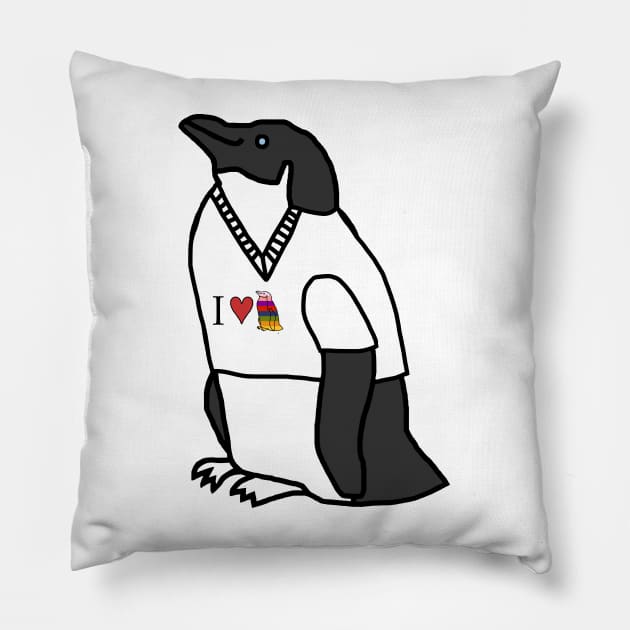 Penguin Wearing a T-Shirt Pillow by ellenhenryart