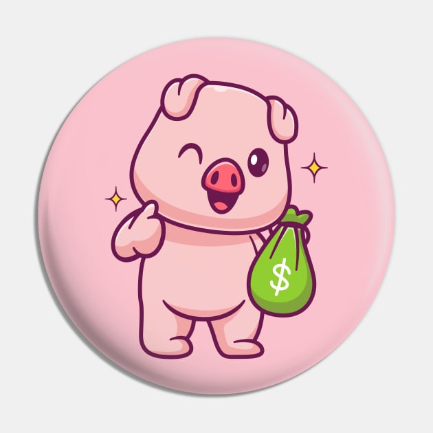 Cute Pig Holding Money Bag With Thumb Up Cartoon Pin by Catalyst Labs