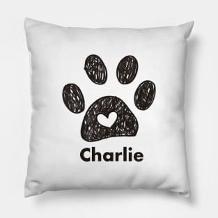 Charlie name made of hand drawn paw prints Pillow