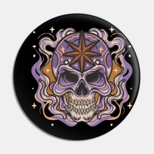 Spooky Halloween Skull and Star Head Tattoo Art Pin