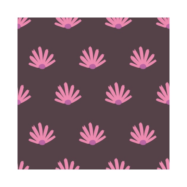 Trendy floral repeat pattern  Pantone pink cosmos colour in brown background by HariniArts