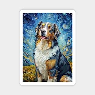 Australian Shepherd Dog Breed Painting in a Van Gogh Starry Night Art Style Magnet