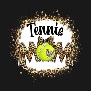 Bleached Tennis Mom Messy Bun Softball Leopard Mom Bleached T-Shirt