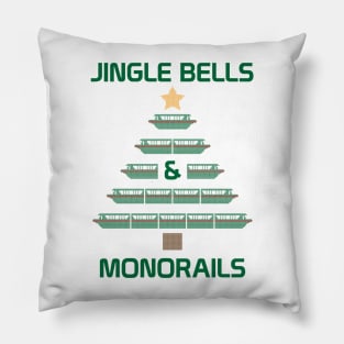 Jingle Bells and Monorails Christmas Tree in Green Pillow