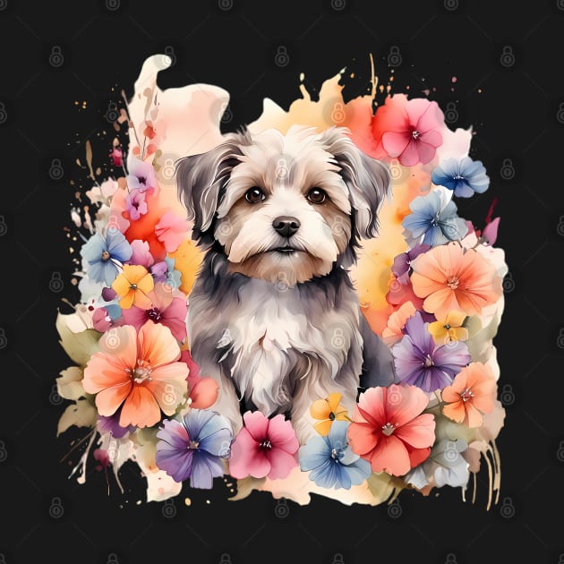 A havanese decorated with beautiful watercolor flowers by CreativeSparkzz