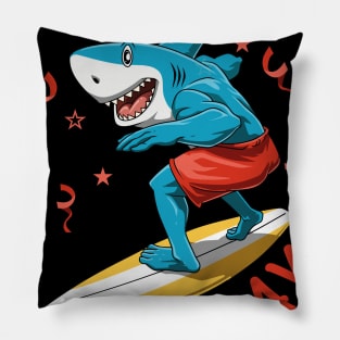 Funny Shark Birthday Summer Surfer Bday Surfboard Pillow