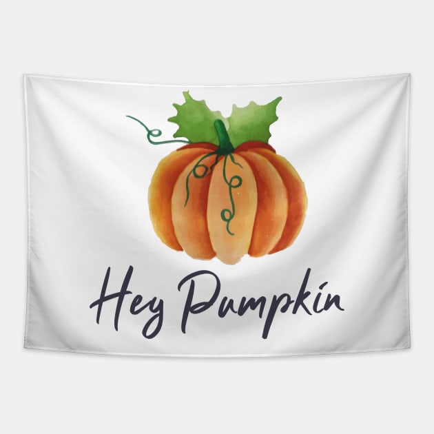 Hey Pumpkin Watercolor Fall Design Tapestry by LittleMissy