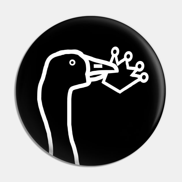 Minimal White Line Goose Stealing a Crown Portrait Pin by ellenhenryart