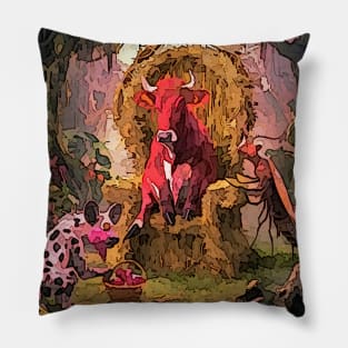 watercolor hyena priest brings apples for Red Heifer Pillow