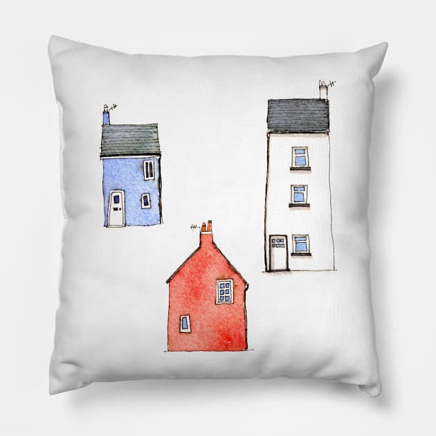 Watercolor Houses in Devon Pillow by NicSquirrell