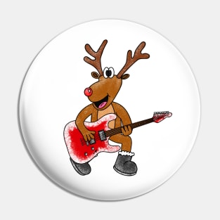 Christmas Guitarist Rudolf The Reindeer Electric Guitar Pin