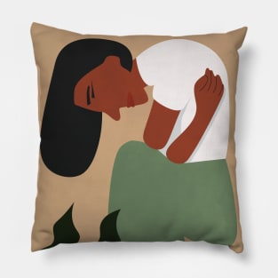 Woman Self Hug, Boho Illustration Pillow