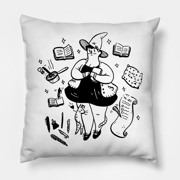 Cozy Witch Pillow by seaeyedraw