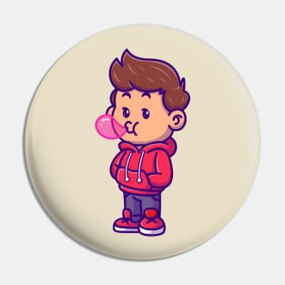 Cute Boy Blowing Candy Bubble Cartoon Pin