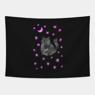 Black Cat with Pink Stars Tapestry