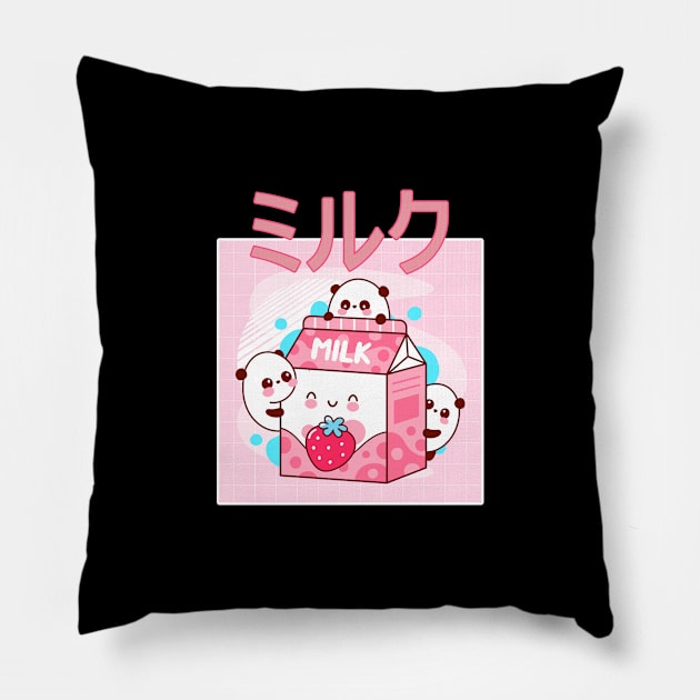 Japanese Aesthetics Kawaii Strawberry Milk Shake Pillow by kevenwal