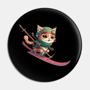 Cat on a Snowboard Pin