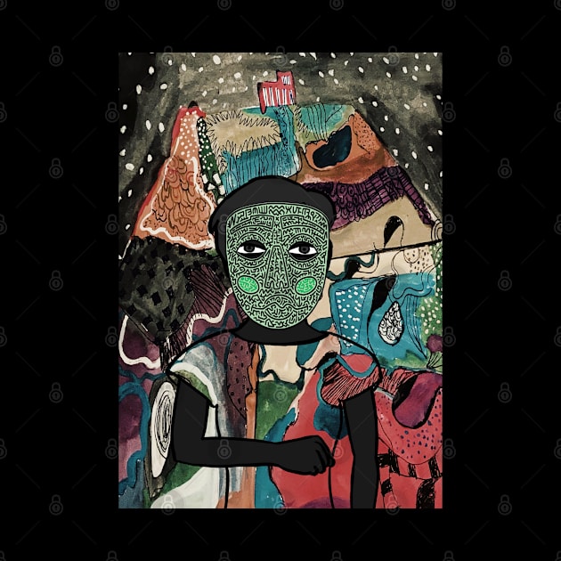 Unique FemaleMask Digital Collectible with DoodleEye Color and DarkSkin on TeePublic by Hashed Art