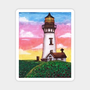 Watercolor - rainbow suntset lighthouse Magnet