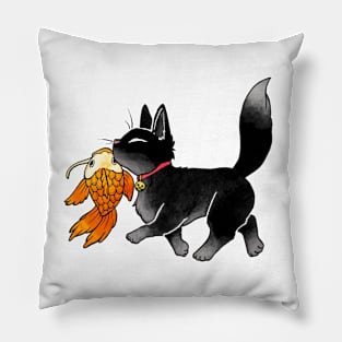 Koi Catch - Black Cat Pillow