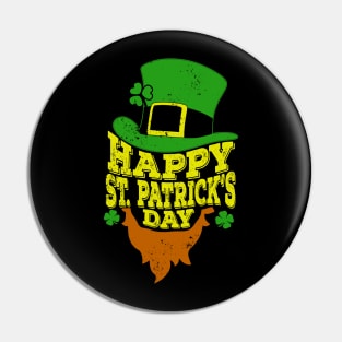 Happy St Patricks Day T-Shirt Shamrock Beard irish Gift Tee Pin