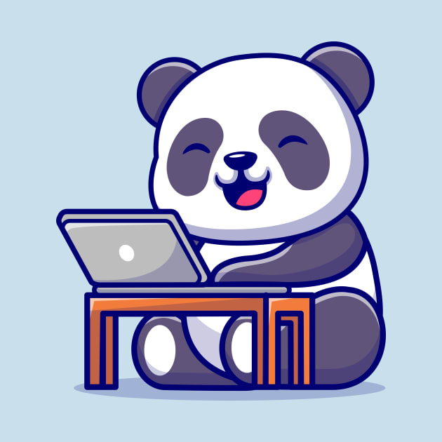 Cute Panda Working On Laptop Cartoon - Cute Panda Working On Laptop ...