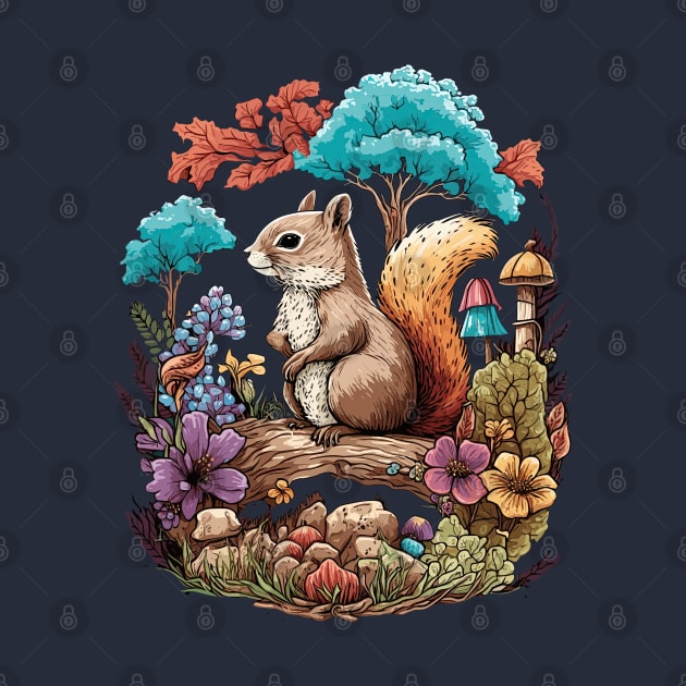 Cute Cottagecore Squirrel & Flowers by Sun Elk