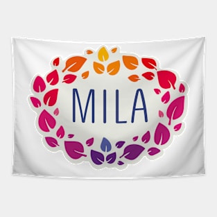 Mila name with colorful leaves Tapestry