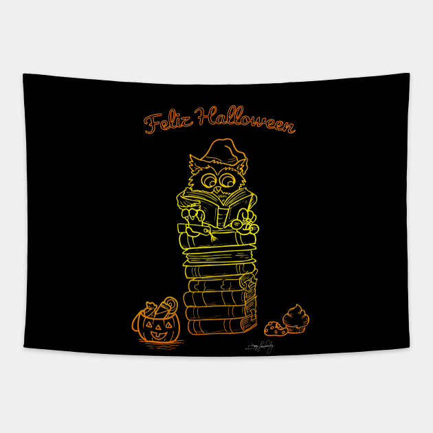 Feliz Halloween búho Tapestry by Happy Lines Family