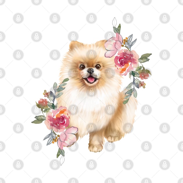 Cute Pomeranian Spitz Cream Puppy Dog Art by AdrianaHolmesArt