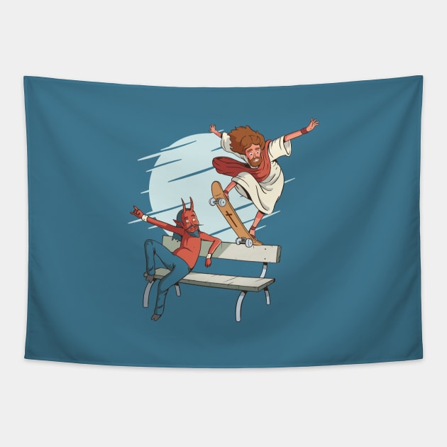 JESUS SKATEBOARDING T-SHIRT DESIGN Tapestry by LR_Collections