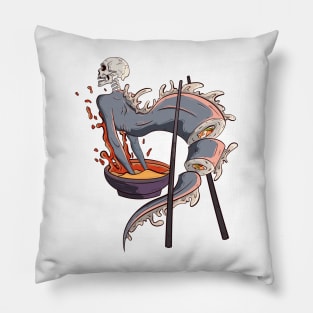 The Great Sushi Skeleton Bowl 2 - Japanese Vector art Illustration Pillow