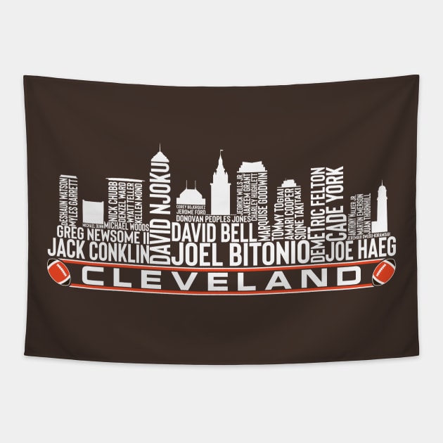 Cleveland Football Team 23 Player Roster, Cleveland City Skyline Tapestry by Legend Skyline