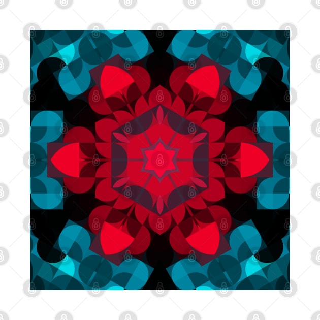 Retro Mandala Flower Red Blue and Black by WormholeOrbital