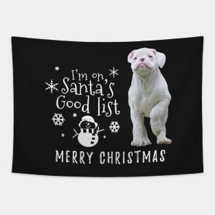 Santa's Good List for Christmas, White Boxer Dog Tapestry