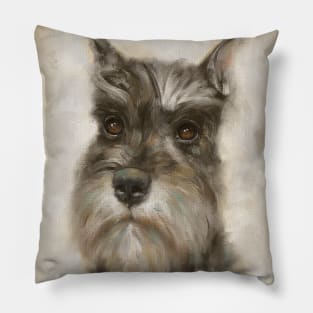 Close up Painting of a Schnauzer in Sepia Tones Pillow