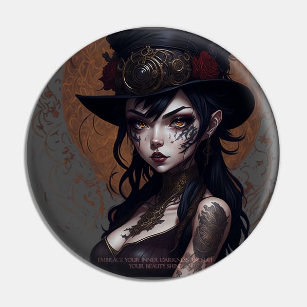 Embrace your inner darkness and let your beauty shine - Anime stempunk goth girl Pin by AniMilan Design