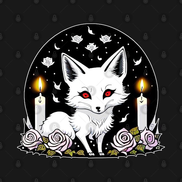 Gothic or Goth Fox with Candles and Roses | Black and White Design by IDesign23