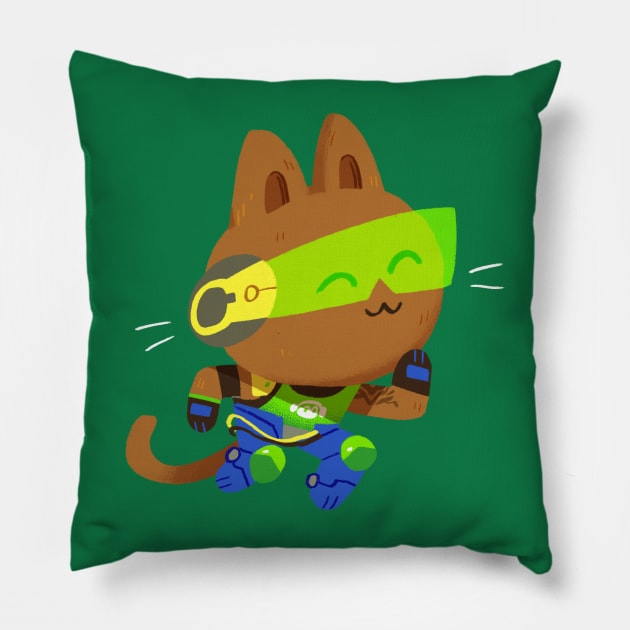 Meowverwatch - Turn it up! Pillow by giraffalope