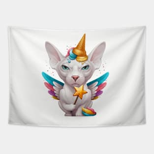 White Sphynx Cat Ice Cream Unicorn Tapestry