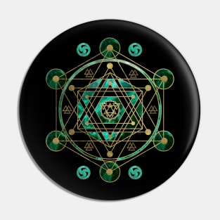 Sacred Geometry Ornament in gold and malachite Pin