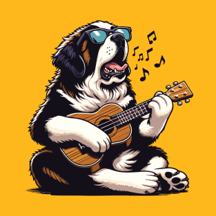 Saint Bernard Dog Playing Guitar Singing Funny T-Shirt